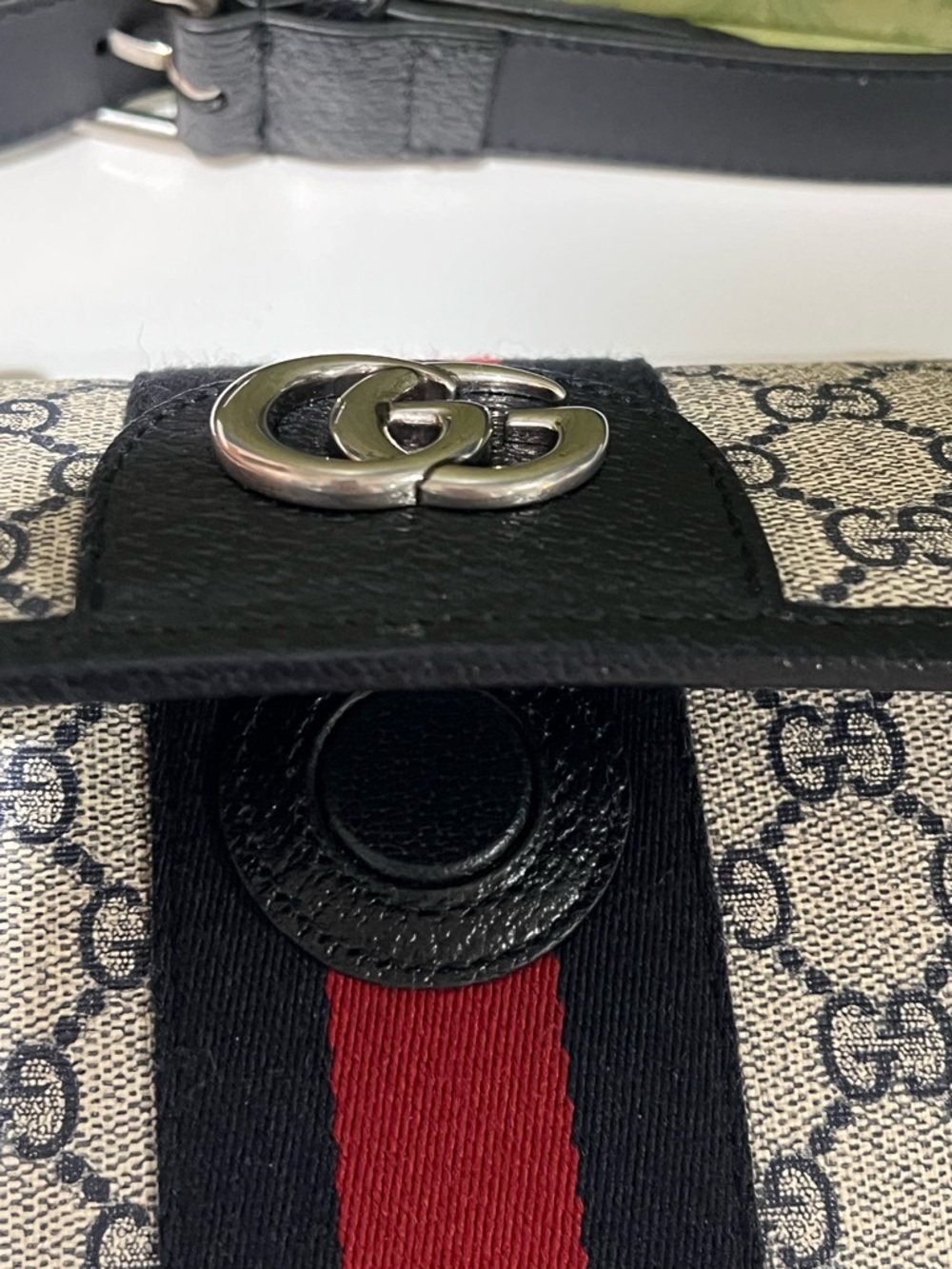 NWT: Gucci GG Supreme Belt Bag/Crossbody with Navy and Red Web Stripe - Picture 5 of 9